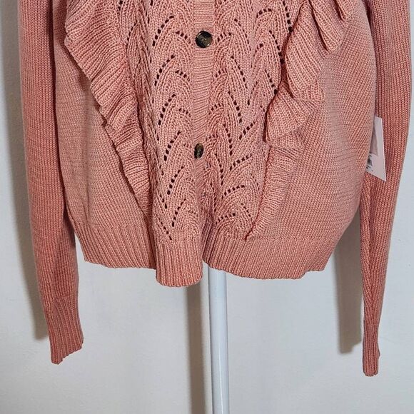 Lauren Conrad Pink Ruffle Pointelle Cardigan NWT Size XL Pink Cardigan - Picture 4 of 11